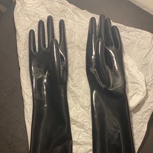 LATEX elbow length black full finger gloves rubber